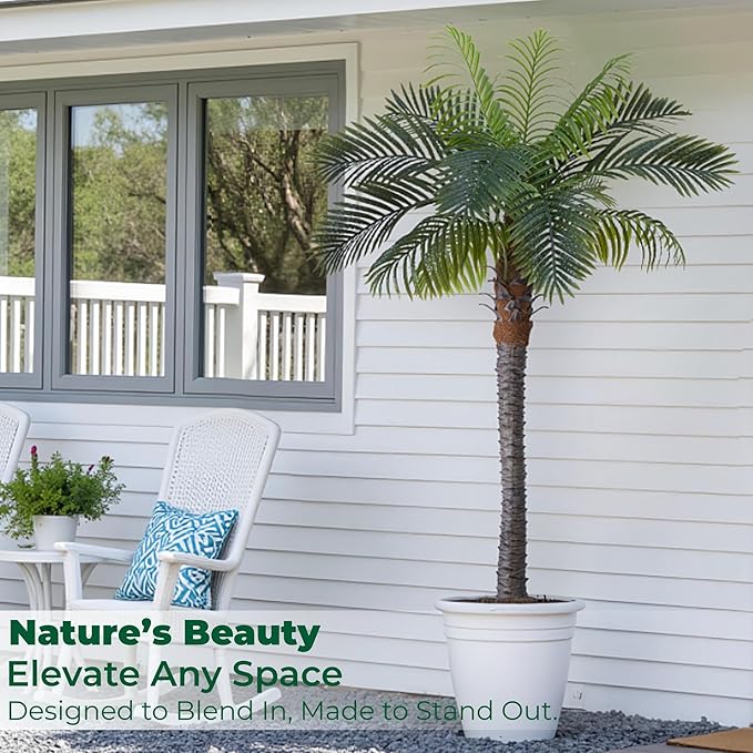 6FT Artificial Coconut Palm Set of 2, Faux Coconut Silk Palm Tree, Tropical Fake Trees for Indoor Outdoor, Large Sago Palm Plant for Home Office Garden Patio Poolside Backyard