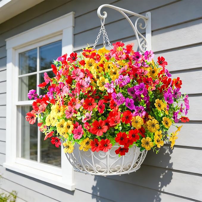40 Pcs Artificial Flowers for Outdoors Fake Flowers UV Resistant, Artificial Plants Outdoor Indoor Faux Plastic Fake Plants for Planter Front Door Garden Porch Yard Home Decor(Pink Red Purple Yellow)