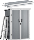 DWVO Outdoor Tall Storage Shed 60 Cuft with 2 Shelves, 5X3FT Vertical Tool Shed with Floor & Lockable Doors, Sturdy Double-Wall Plastic Cabinet for Garbage Cans and Garden Storage