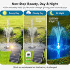 Antfraer 12W Solar Fountain Pump with 4200mAh Battery Backup& Remote RGB LED Lights, Floating Solar Water Fountain with 8 Nozzles & PVC Tubing for Bird Bath, Garden, Backyard, Outdoor Water Feature