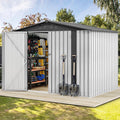 DWVO 7x5FT Outdoor Storage Shelter, Roomy Steel Tool Shed with Secure Entrances & Air Circulation for Patio, Lawn, and Backyard, Ideal for Storing Garden Gear, Lawn Tools, and Bikes, White