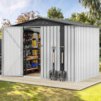 DWVO 7x5FT Outdoor Storage Shelter, Roomy Steel Tool Shed with Secure Entrances & Air Circulation for Patio, Lawn, and Backyard, Ideal for Storing Garden Gear, Lawn Tools, and Bikes, White