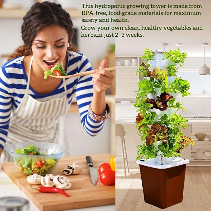 Hydroponics Tower Growing System Kit, Vertical Garden Indoor Outdoor, Up to 35 plants,Lettuce Grow Tower & Timer, Smart Indoor Growing System for Kitchen, Balcony, Apartment Herbs & Vegetables