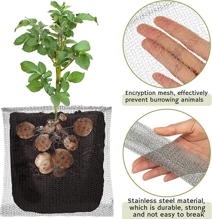 Shimeyao 26 Pcs Root Guard Gopher Baskets Plant Wire Baskets Stainless Steel Plant Wire Speed Mesh Vole Gopher Proof Animal Cages for Root Vegetables Protection, 1 Gallon, 3 and 5 Gallon