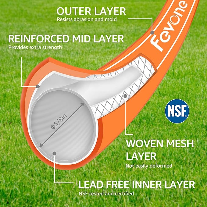 Fevone No Kinking Water Hose, Flexible Garden Hose, Drinking Water Safe Hose, 5/8 Inner Diameter Hose, 3/4 Aluminum Fittings with Swivel Handles (80 ft)
