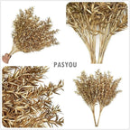 PASYOU Fake Plants Christmas Decorations, Artificial Flowers Golden Plastic Shrubs Faux Leaves Outdoor Indoor Home Garden Party Room Bedroom Office Wedding Table Centerpiece DIY Decor, Gold 6 Bunches