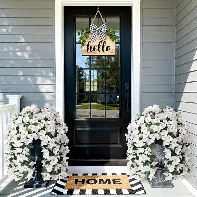 2 pcs Artificial Faux Bougainvillea Flowers Plants for Outdoor Outside Summer Decoration, Fake Silk UV Resistant Long Trailing Vines for Front Door Porch Planter Balcony (White)
