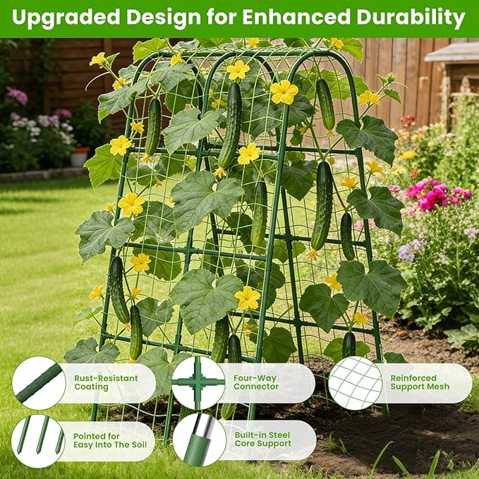 Cucumber Trellis for Raised Bed, U-Shape Garden Trellis for Climbing Plants Outdoor, Metal Arch Vegetables Trellis, Plant Support for Grape Vine Beans Squash Peas Flower