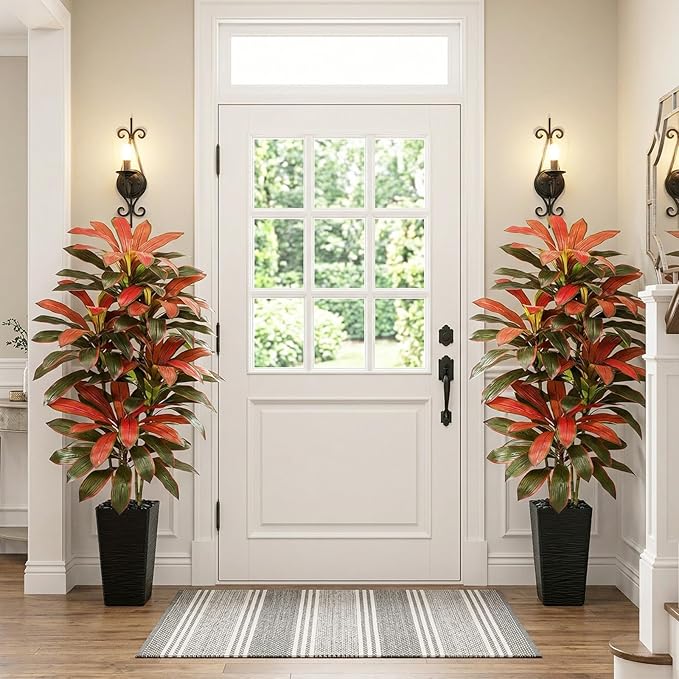 Artificial Red Dracaena Tree - 5FT Tall Fake Plants with Black Square Planter - Artificial Plants Indoor Floor Plant in Pot - Large Tropical Fake Yucca Potted Tree for Home Office Living Room Decor