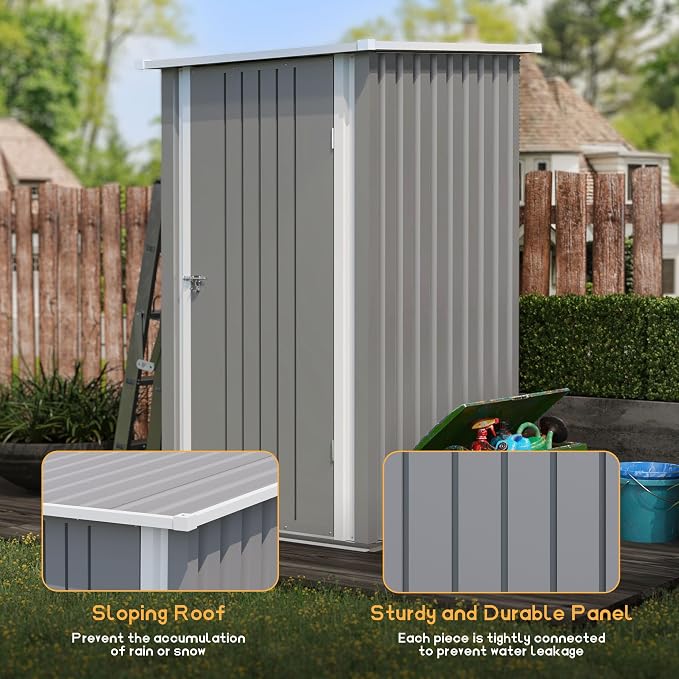 Patiowell 3x3 FT Storage Shed, Outdoor Metal Small Sheds with Lockable Door and Sloping Roof, Waterproof Outside Utility Garden Tool Shed for Patio Lawn Backyard, Gray