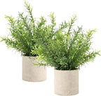 ALAGIRLS 2 Pack Small Fake Plants, 10" Artificial Rosemary Plants Indoor, Small Faux Plants in Pulp Pot for Bathroom Bedroom Kitchen Office Living Room Decor