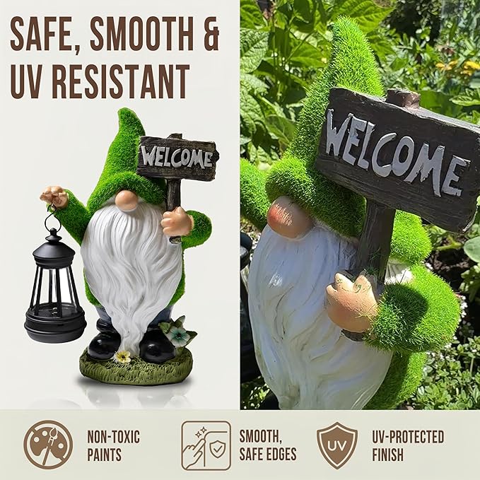 Garden Gnomes Outdoor with LED Solar Light - 11’’ Spring Season Gnome - Funny Decorations, Ornaments - Home, Yard, Patio, Solar Lantern Garden Statues - Housewarming, Birthday