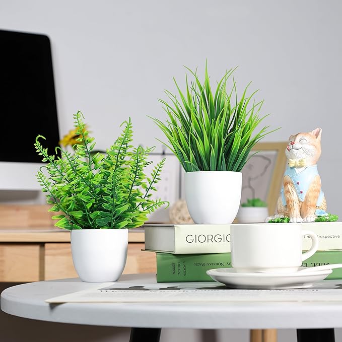 Der Rose 4 Pack Fake Plants Small Artificial Plants in Pots Faux Plants Indoor for Home Kitchen Table Bathroom Decor Accessories