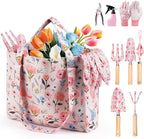 Grenebo Gardening Tools, 10-Piece Gardening Gift Set for Women, Rust-Proof & Heavy-Duty Tools with Floral Organizer Bag, Fashionable & Thoughtful Gift for Garden Women (Pink)