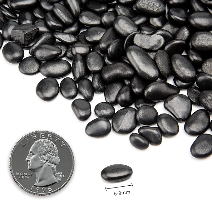 Black Small Decorative Pebbles - 2LB Gravel River Rock,Natural Polished Decorative Stones 3/8" Gravel Size,Pebbles Gravel for Bamboo Plants,Succulent,Home Decor,Landscaping,Vase Fillers and More.