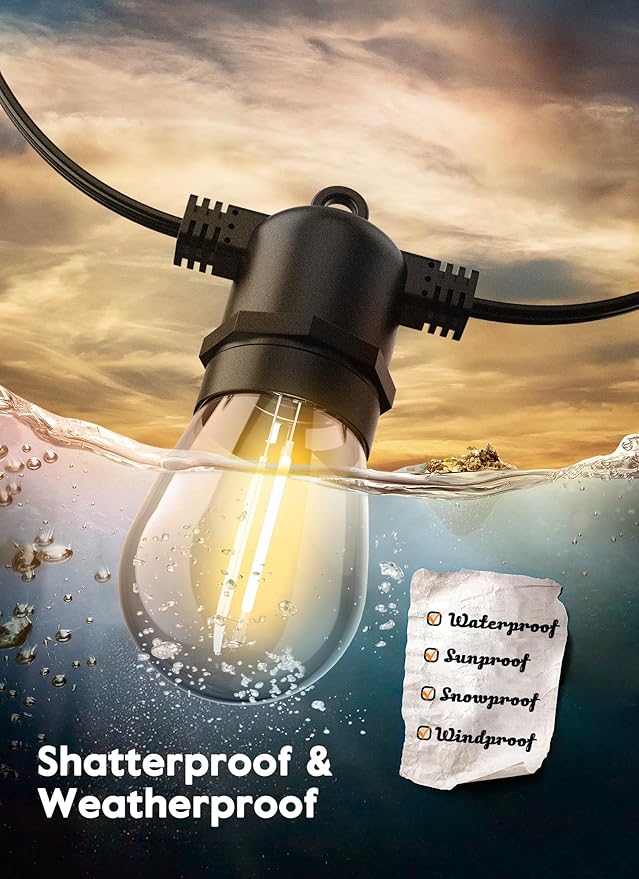 Brightown 55FT Solar String Lights Outdoor Waterproof, Patio Lights with Remote and 16+1 LED Shatterproof Bulbs, Dimmable & Timable, 3 Light Modes, Solar Lights Outdoor for Yard Garden Camping Party
