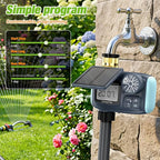 Solar Sprinkler Timer, Solar & Type-C Rechargeable Water Timer for Garden Hose, Programmable Faucet System with Rain Delay/Manual/Auto Mode, Digital Irrigation Controller for Lawn/Yard/Pool