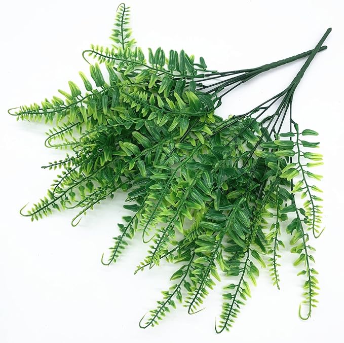 PASYOU Artificial Plants Fake Boston Fern Shrubs 8 Pack, Plastic Leaves Faux Ferns Plant for Indoor Outdoor Home Porch Garden Decor Greenery Grass Flowers Stems Party Wedding Bundles DIY Decorations