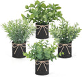 Mkono 4 Packs Small Fake Plants in Farmhouse Galvanized Pots Table Centerpiece Mini Potted Artificial Plants Faux Eucalyptus for Shelf Office Rustic Home Decor (Black, Mini-6" H)