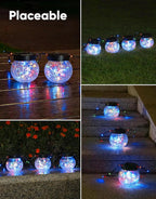 PARTPHONER Solar Lights Outdoor Waterproof 12-Pack, Solar Powered Hanging Lantern Cracked Glass Hanging Globes for Yard Decor Christmas Decoration, Shepherd Hook, Garden Tree Ornaments, RGB