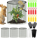 Plant Protector from Animals with Detachable Covers - 4 Pack 16”x 16" Wire Cage Cloches with Ground Stakes and Tools for Protecting Vegetable, Flower, Seedling