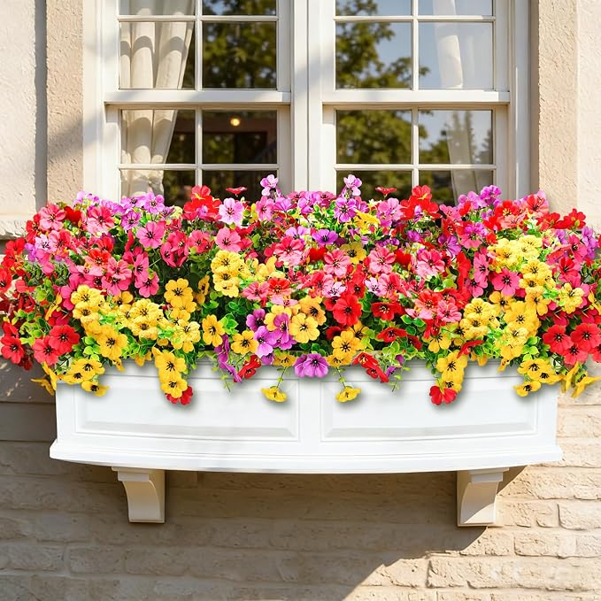 20 Pcs Artificial Flowers for Outdoors Fake Flowers UV Resistant, Artificial Plants Outdoor Indoor Faux Plastic Fake Plants for Planter Front Door Garden Porch Yard Home Decor(Pink Red Purple Yellow)