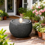 10.6" H Modern Round Outdoor Water Fountain with 3000K LED Lights, Minimalist Sphere Garden Waterfall with Soothing 55dB Sound for Patio, Deck, Porch, Backyard and Zen Indoor Decor