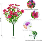 16 Bundles Artificial Fake Flowers Plants for Outdoors Spring Summer Decor,Faux Flowers Plant Silk Daisy UV Resistant for Outside Planters Front Porch Patio Yard Garden Home(Red,Purple,Yellow,Fuchsia)