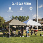 CROWN SHADES 10x10 Pop Up Canopy, Patented Center Lock One Push Tent Canopy, Newly Designed Storage Bag, 8 Stakes, 4 Ropes, Beige