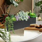 Winlyn 14" Artificial Succulent Plants Arrangement Assorted Faux Succulents in Rustic Black Rectangular Wooden Planter Box Faux Potted Plant Decor for Farmhouse Home Windowsill Shelf Table Centerpiece