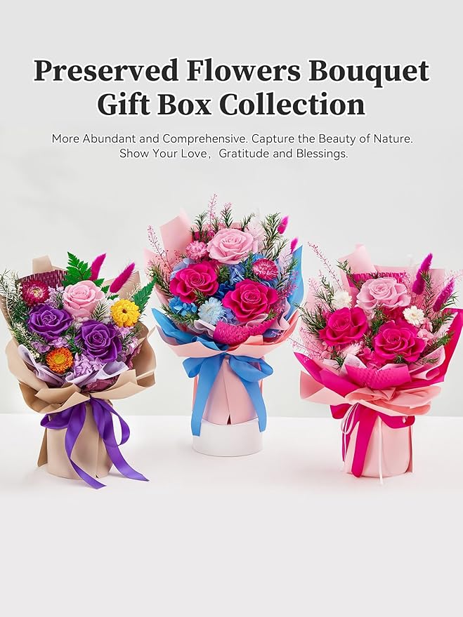 Preserved Flowers Bouquet, Forever Flowers for Delivery, Mothers Day Long-Lasting Real Roses Bouquet, Anniversary Birthday Flowers Gifts for Mom Grandma Women Wife Her (Blue)