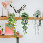 Fake Hanging Plants, 3pcs Artificial Small Potted Plants Fake Potted Greenery Faux Eucalyptus Mandala Vine Pea Pod for Home Indoor Outdoor Wall Garden Wedding Decoration