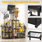 POKIPO 42" H Large Garden Tool Organizer, Holds Up to 86 Tools, Heavy Duty Yard Tool Organizer for Garage, 61“ Wide Lawn Freestanding Tool Storage Rack for Outdoor Shed Tool Rake, Shovel, Brooms