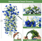 Artificial Fake Flowers Plants for Outdoor Spring Summer Decoration,2 PCS Faux Silk Morning Glory with Eucalyptus Leaves,UV Resistant Realistic Outdoor Flowers for Balcony Porch Patio Yard Garden