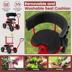 Goplus Garden Seat with Wheels, Rolling Gardening Stool with Adjustable 360° Swivel Seat, Tool Tray & Storage Basket, Extendable Handle, Outdoor Gardening Scooter, Garden Cart Workseat for Seniors