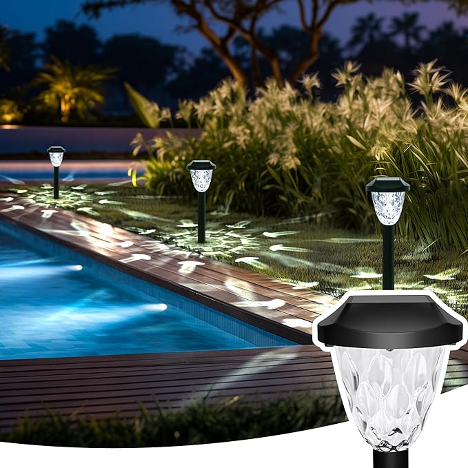 GIGALUMI 16 Pack Solar Outdoor Lights, Bright Solar Pathway Lights with Great Pattern, Waterproof Auto On/Off Light for Outside Garden Walkway Driveway Lawn Pathway