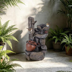 18.9" H Water Fountain Outdoor/Indoor, Garden Fountain with LED Lights, Rock Pottery Jar Waterfall Fountain for Patio Porch Yard Backyard Farmhouse