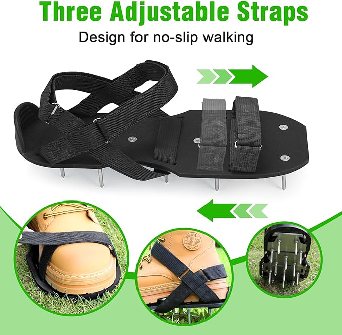 Lawn Aerator Shoes for Grass - Pre-Assembled Grass Aerator Shoes for Lawn - Soil Yard Aerator Tool for Aerating Patio Garden, Black