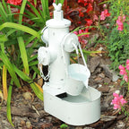 Metal Fire Hydrant Solar Water Fountain with Backup Battery,Solar Powered Water Fountain Outdoor,Solar Fountain Bird Bath for Garden, Patio & Yard Decor,Working at Night for at Least 6 Hours (White)