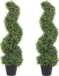 THE BLOOM TIMES 3ft Tall Spiral Topiary Trees Artificial Outdoor Set of 2, 36 Inch UV Resistant Large Faux Evergreen Fake Boxwood Plants for Front Porch Outside Planter Entryway Entrance Decor 3 Foot