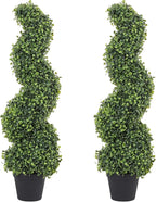 THE BLOOM TIMES 3ft Tall Spiral Topiary Trees Artificial Outdoor Set of 2, 36 Inch UV Resistant Large Faux Evergreen Fake Boxwood Plants for Front Porch Outside Planter Entryway Entrance Decor 3 Foot