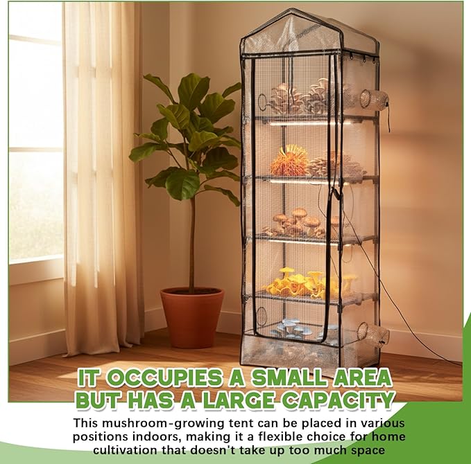 Windyun 5 Tier Extra Tall Mushroom Grow Tent Kit with Light & Timer, 80 x 19 x 27 Inch & 6500k Greenhouse with LED Grow Light, 4" Vents & Built in Humidifier Ports for Indoor Outdoor Mushroom Tent