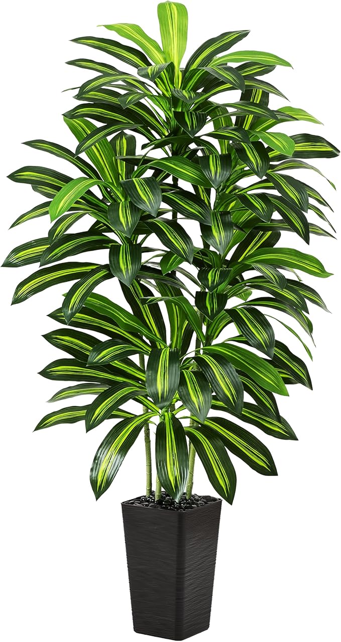 Artificial Dracaena Tree - 5FT Tall Fake Plants with Black Square Planter - Artificial Plants Indoor Floor Plant in Pot - Large Tropical Fake Yucca Potted Tree for Home Office Living Room Decor