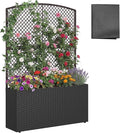 Happygrill Raised Garden Bed with Trellis, 58" Wicker Planter Box with Privacy Screen, Liner, Drainage for Patio Balcony, Outdoor PE Rattan Elevated Garden Bed for Climbing Plant Vine Flower (Black,1)