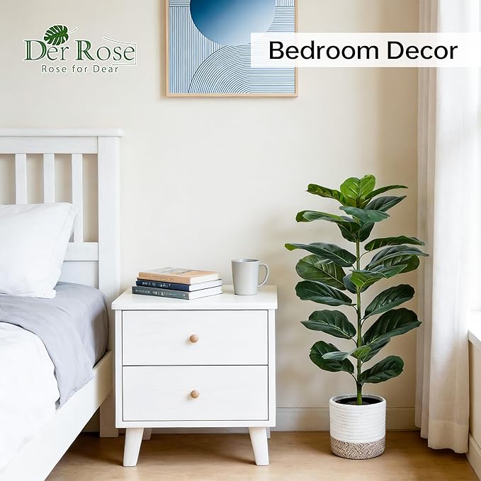 Der Rose 2 Pack 30" Artificial Fiddle Leaf Fig Tree with Warm LED Lights – Battery Powered, Mid-Size Fake Plants for Living Room, Bedroom, Entryway & Home Decor