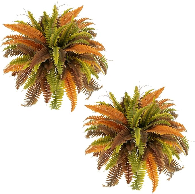 42” Artificial Boston Fern Bush Plant, 2 Faux Ferns for Outdoors Large, Fake Ferns Realistic Artificial Plants with 65 Fronds for Garden Porch Patio Home Office Living Room Decor Yellow