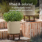 Veradek Demi Series Round Planter w/ Stand for Porch/Patio | Durable Plastic-Concrete & Wooden Stand | Modern Décor for Tall Plants, Flowers