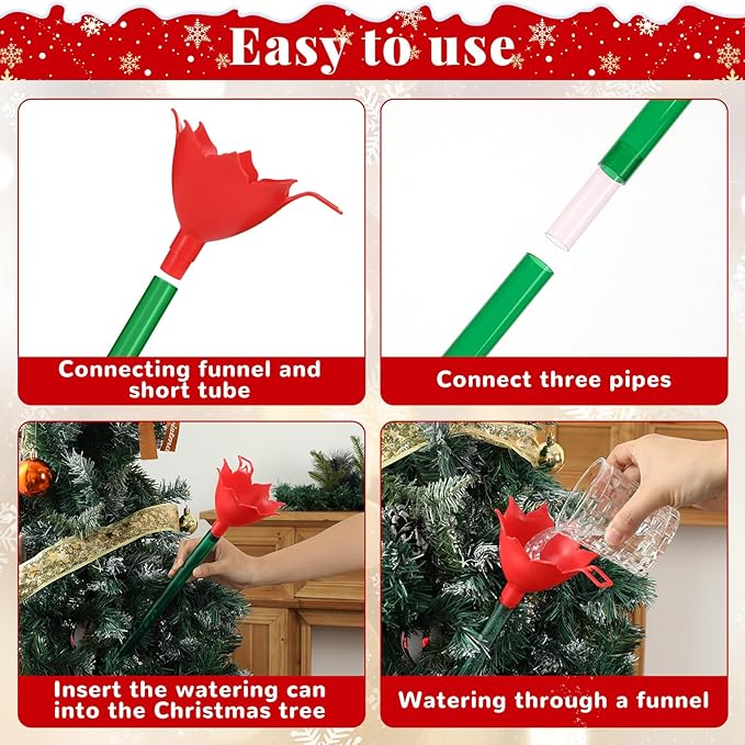 4 Pack 48 Inch Clear Christmas Tree Watering Funnel with Long Plastic Tube Watering System for Large Indoor Outdoor Xmas Tree Prevents Fire