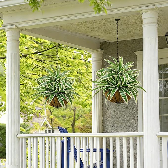 8Pcs Fake Ferns,2 Planter 35in Outdoor Faux Plants UV Resistant,3D Real Touch Fake Plants Total 120 Blades,Weatherproof Artificial Plants Outdoor Indoor for Garden Porch Home Decor