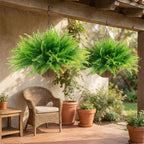 lovemoon Fake Ferns Plant Baskets,2PCS Artificial Hanging Plants,2 Hanging Planters with 24 Pcs Leaves for Indoor Outside Decorations for Front Porch Garden Balcony Patio Home Decor (2, Light Green)